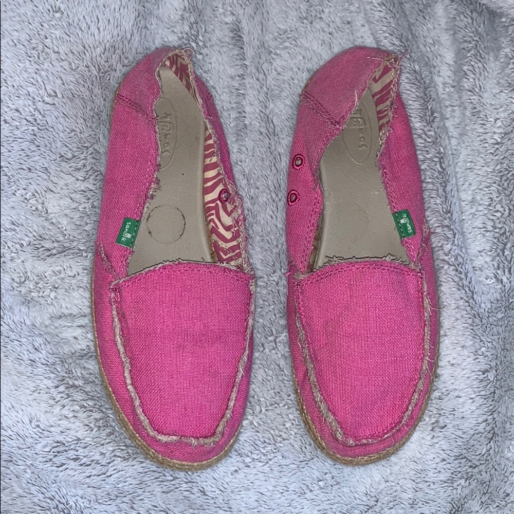 Hot a pink Sanuk Slip ons